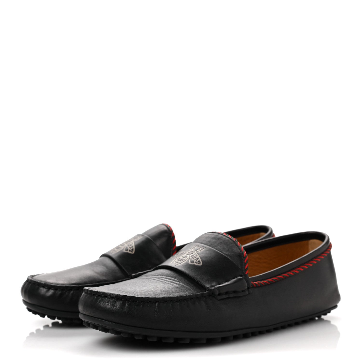 Gucci Nappa Mens Bee Driver Loafers 7 Black 3 of 9