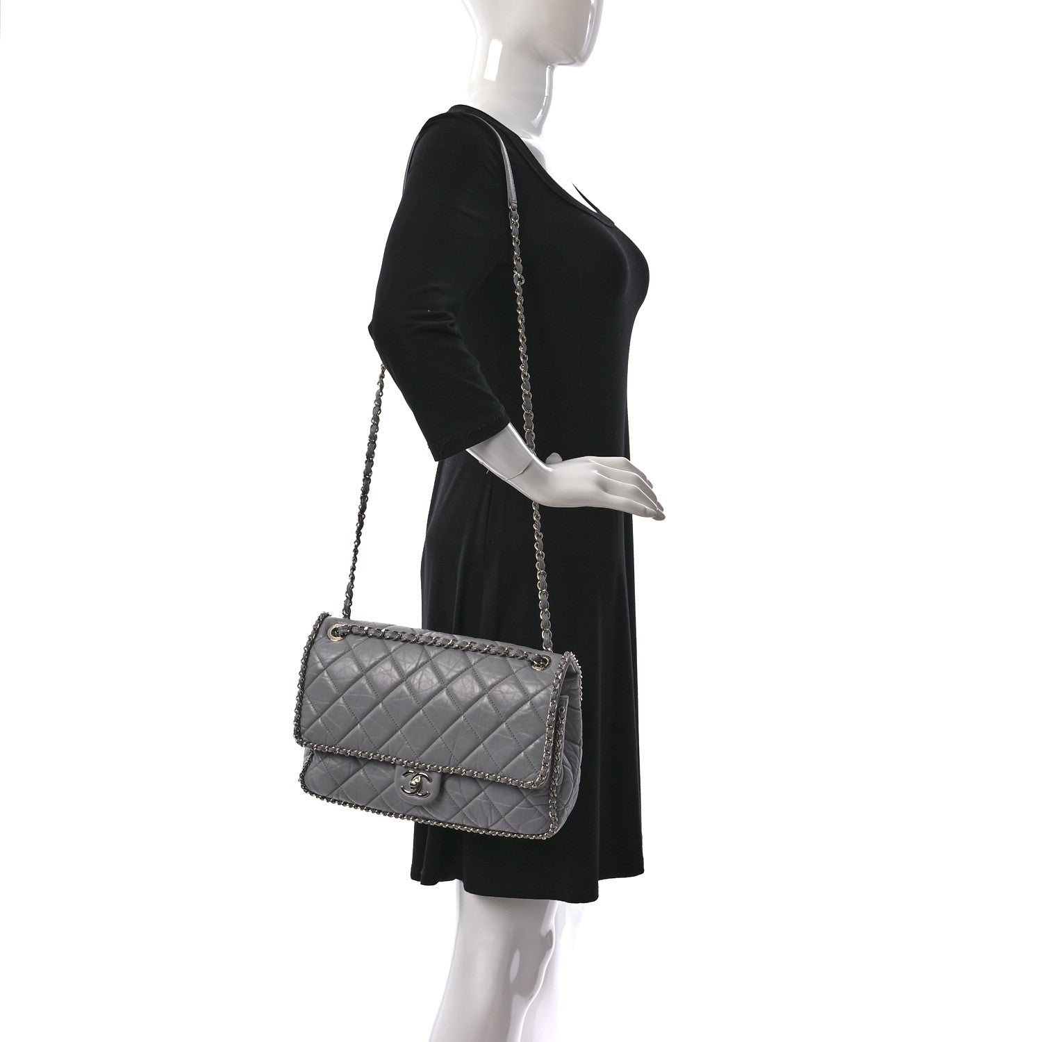 Chanel Crumpled Calfskin Large Chain All Over Flap Grey 2 of 11