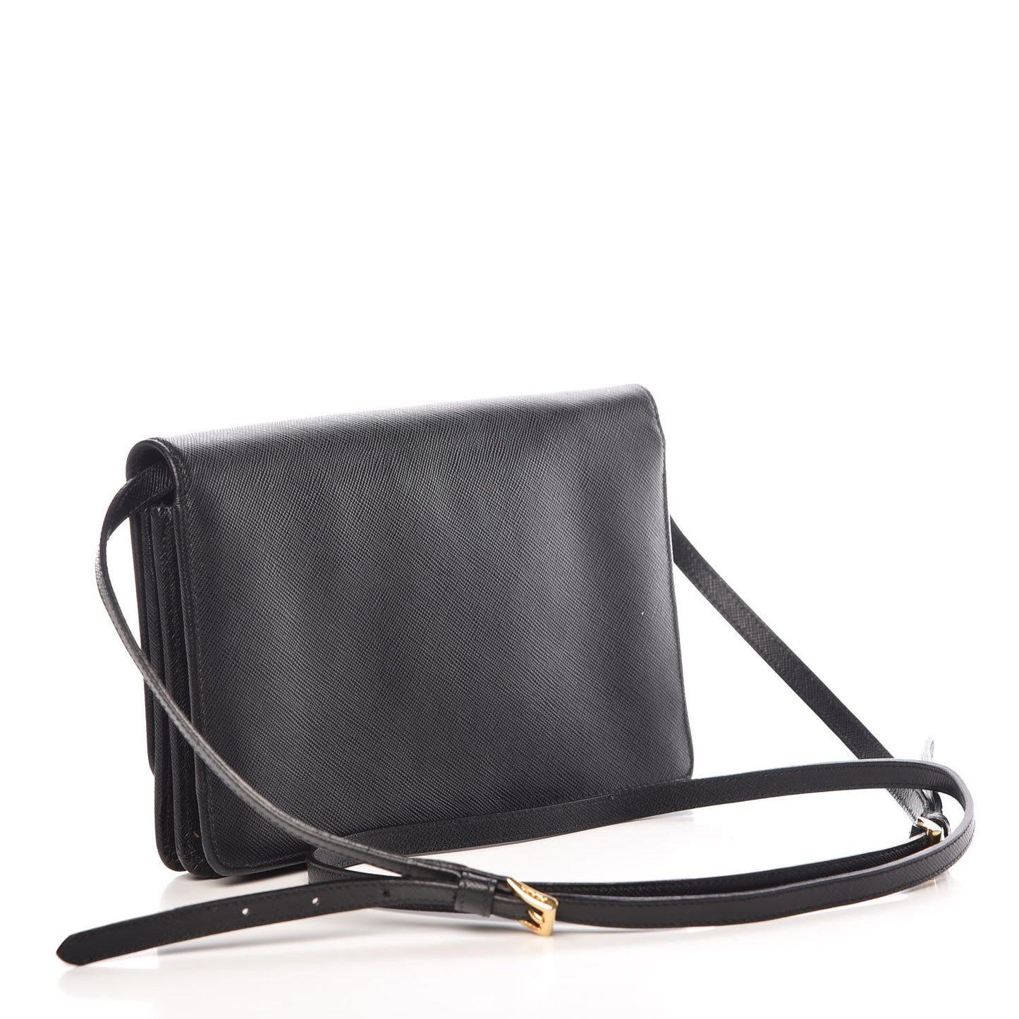 Saffiano Metal Flap Wallet With Strap Black