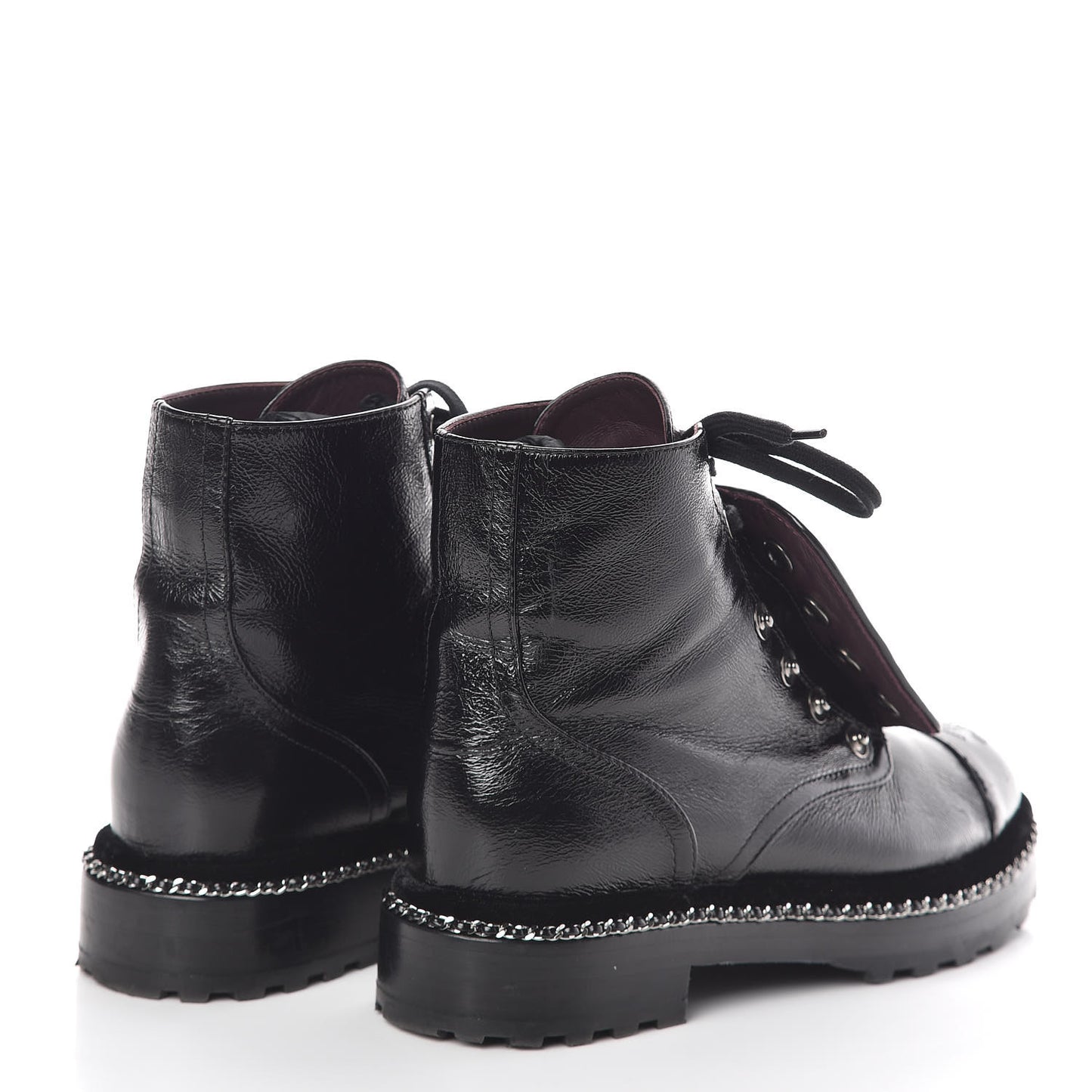 Crackled Calfskin Velvet Pearl Combat Short Boots 38 Black