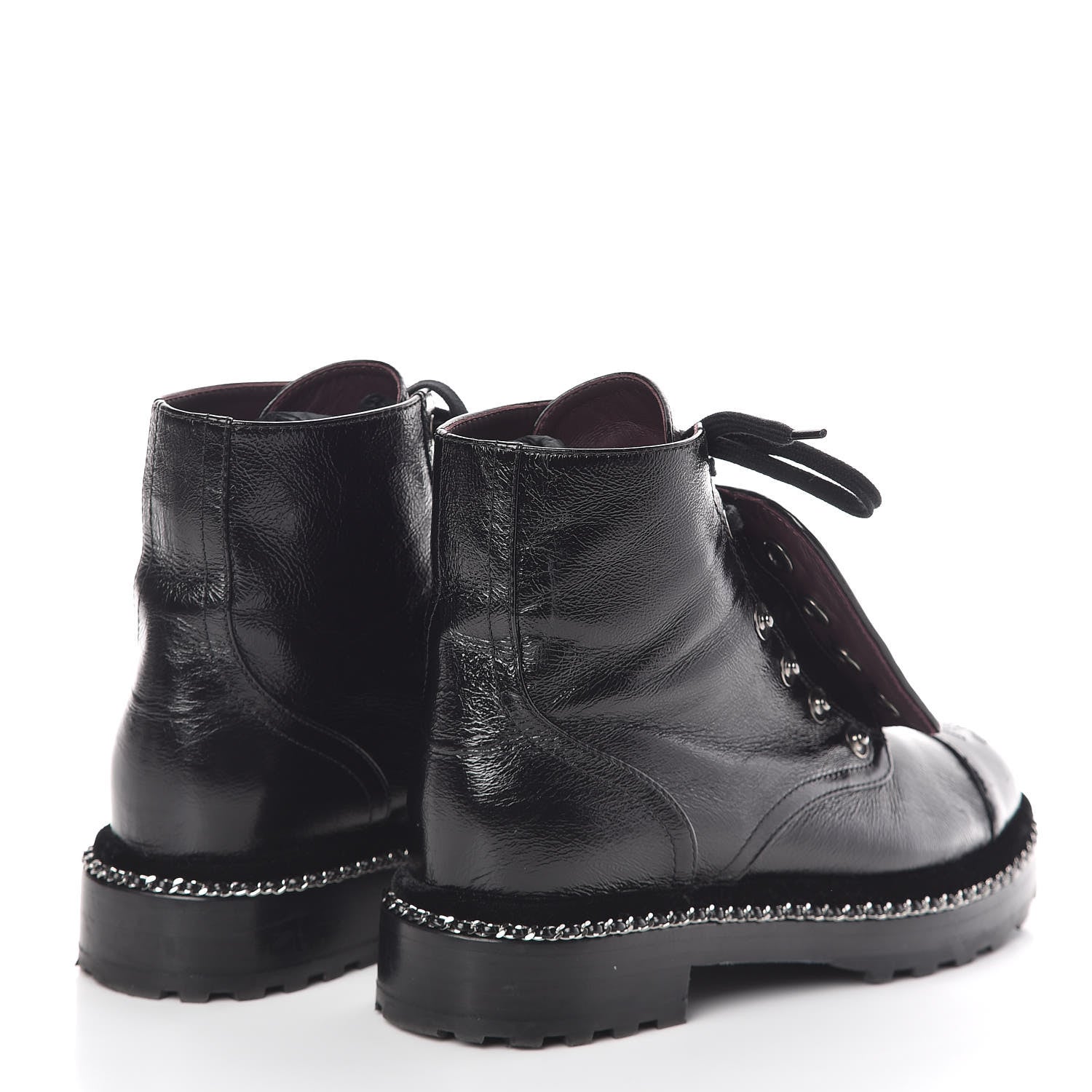 Chanel Crackled Calfskin Velvet Pearl Combat Short Boots 38 Black 4 of 8