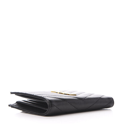 Saint Laurent Grain De Poudre Matelasse Chevron Monogram Zipped Two-Part Wallet Black 4 of 6
