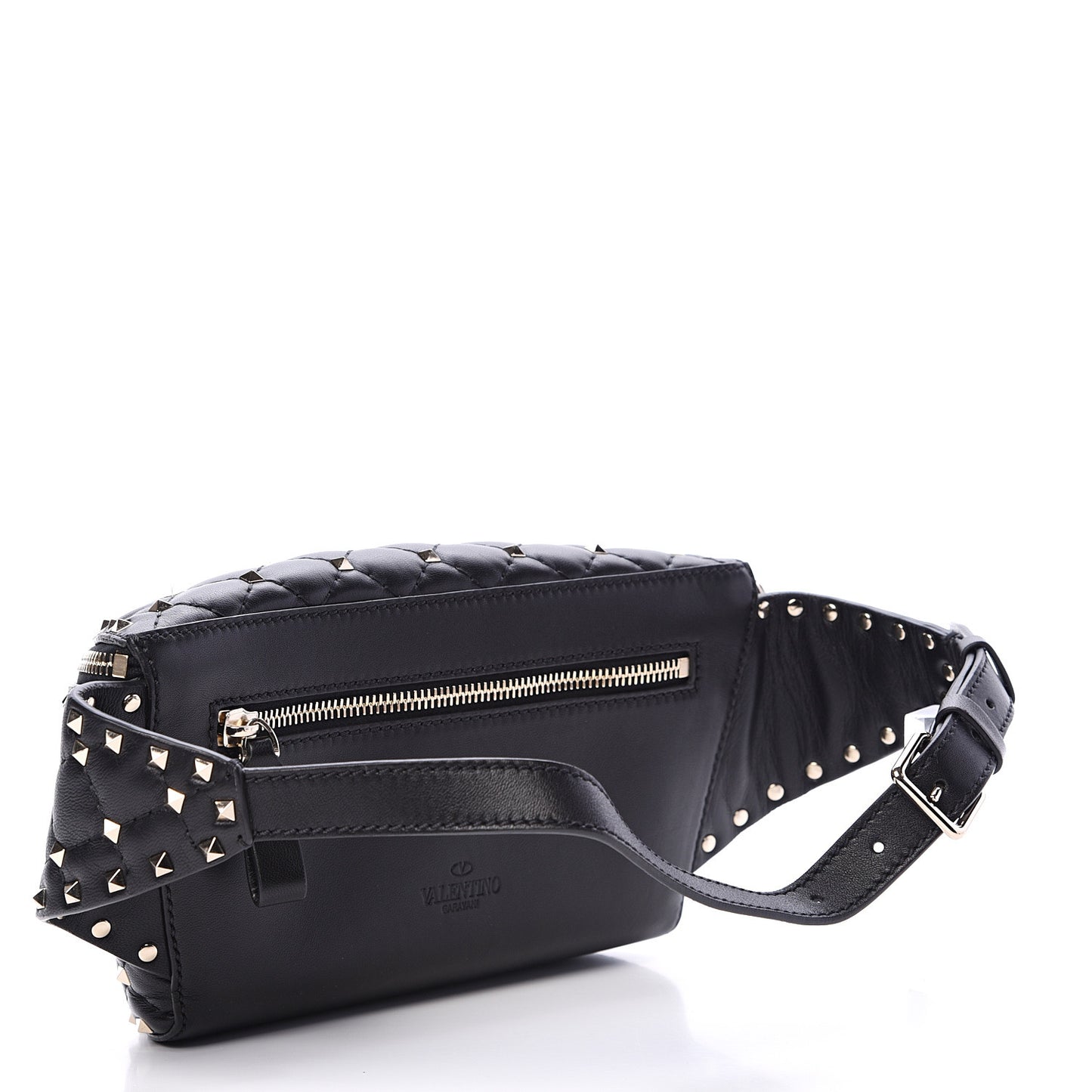Lambskin Rockstud Spike Belt Bag 75 Black