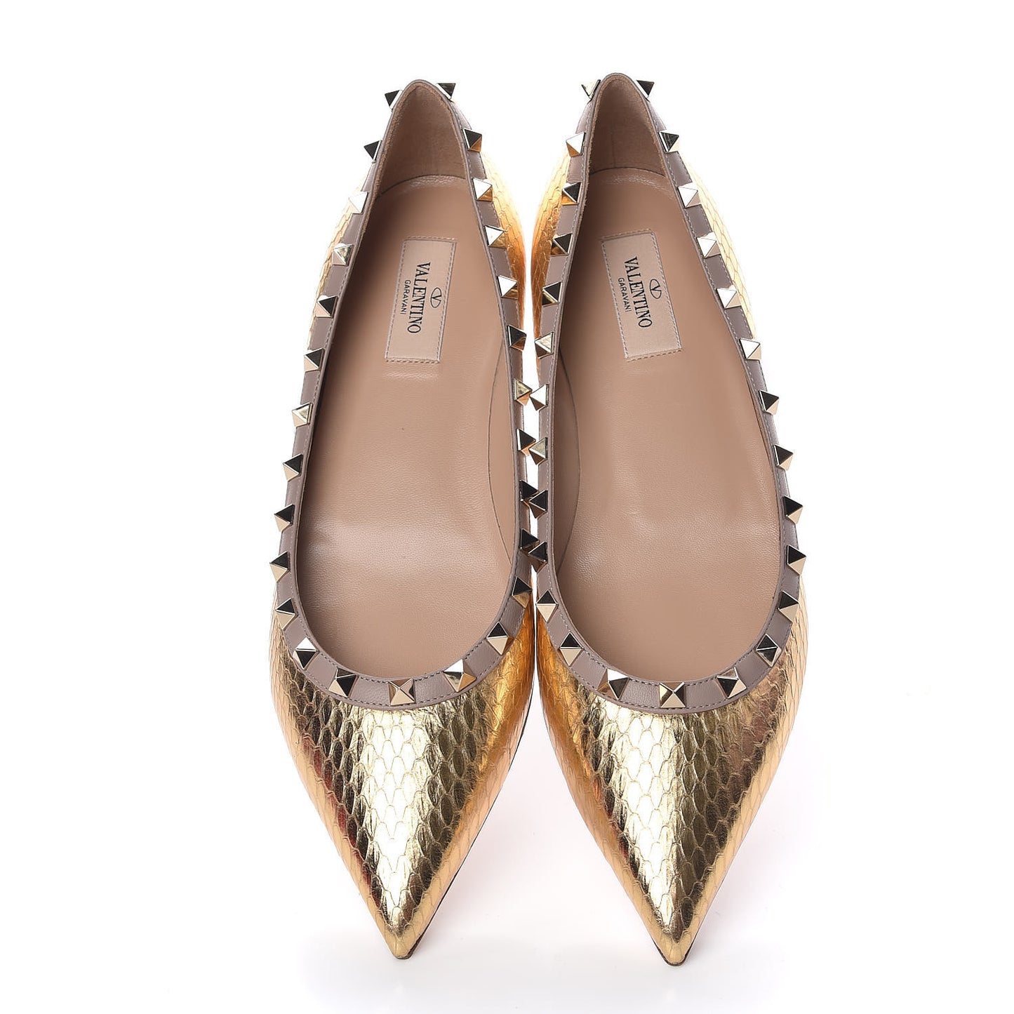 Metallic Watersnake Rockstud Ballerina Flats 41 Gold Poudre