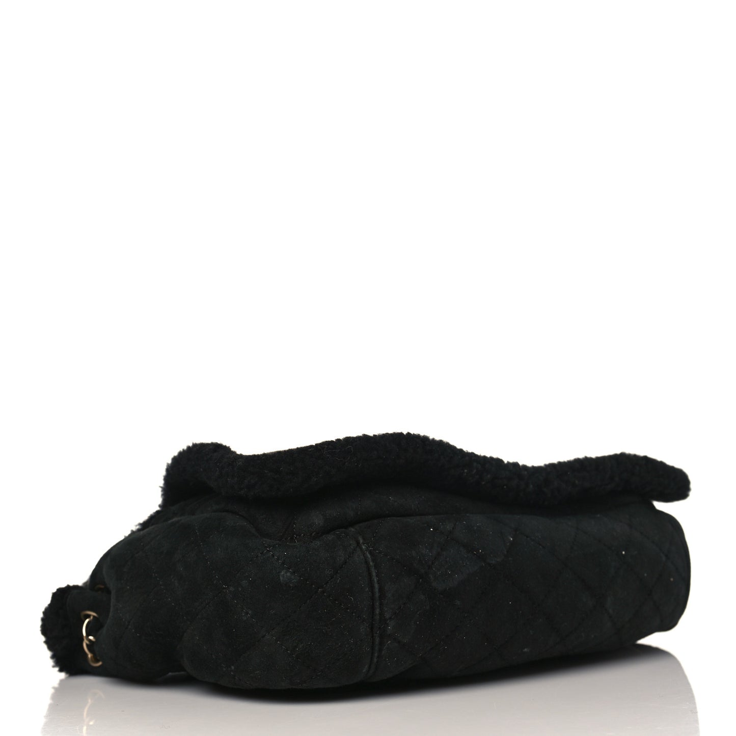 Shearling Suede Quilted Fur Flap Black