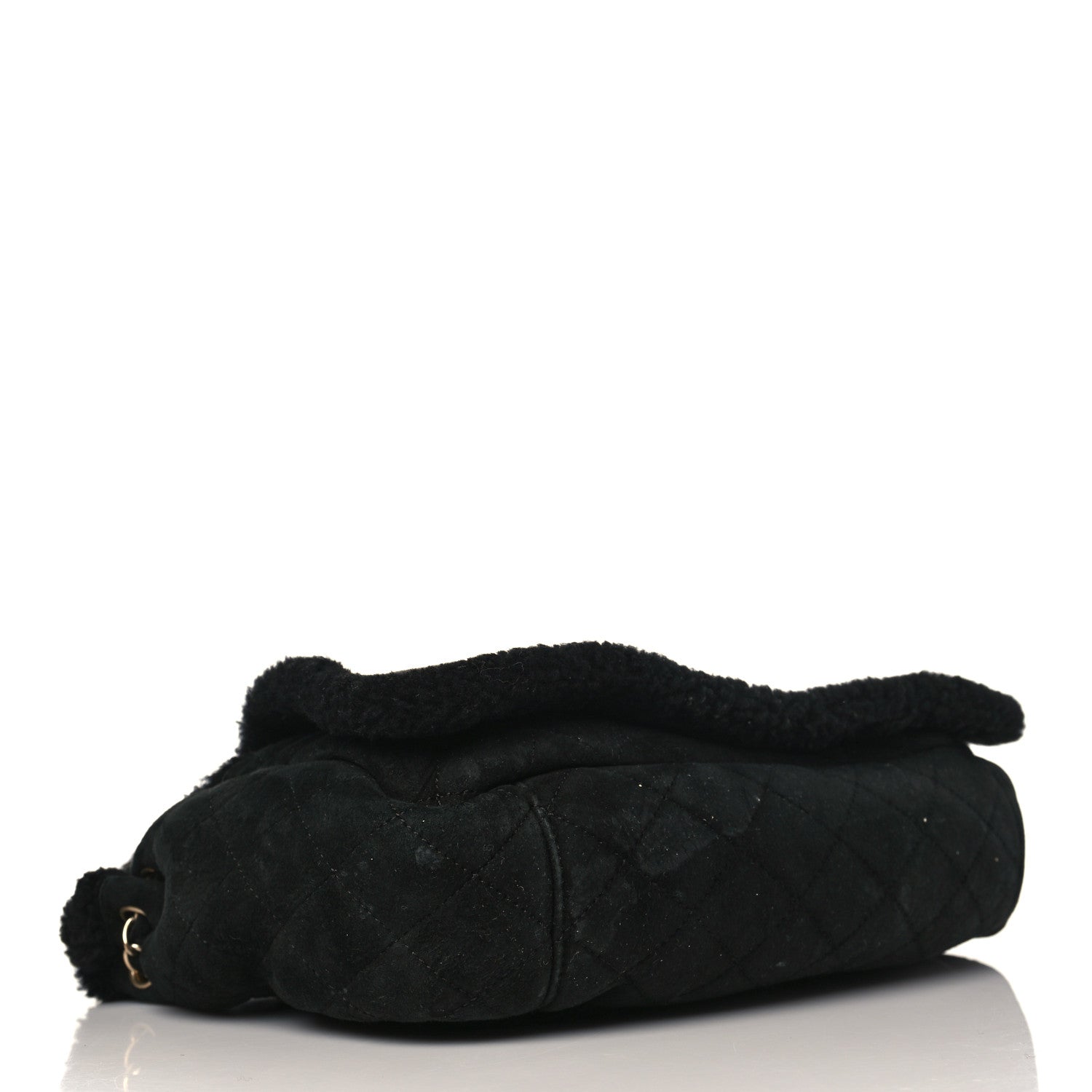 Chanel Shearling Suede Quilted Fur Flap Black 3 of 12