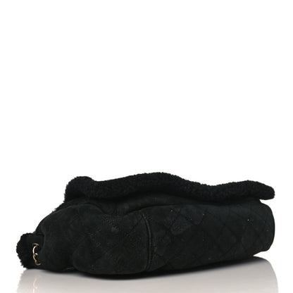 Chanel Shearling Suede Quilted Fur Flap Black 3 of 12