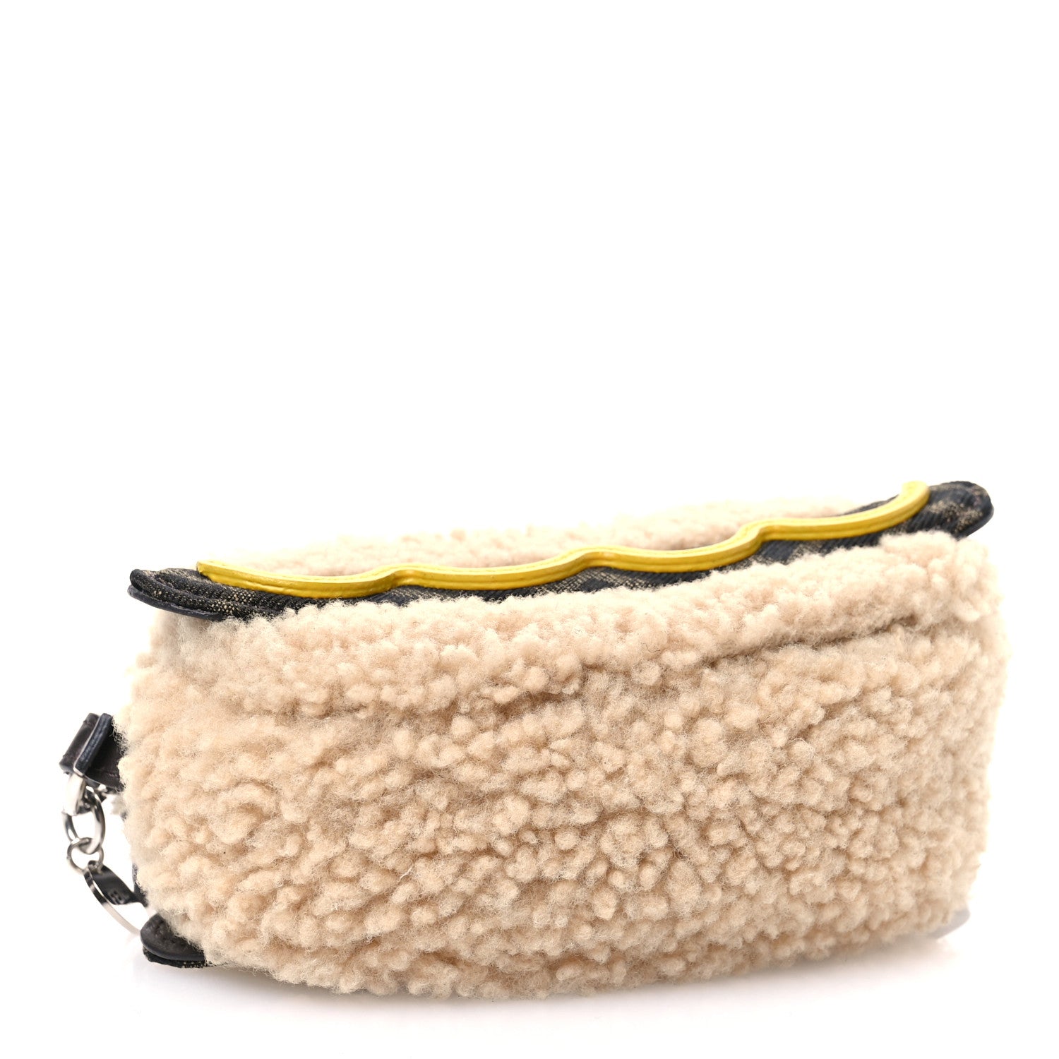 Fendi Shearling FF Jacquard Fendilicious Hot Dog Bag Charm Beige 4 of 7