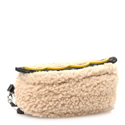 Fendi Shearling FF Jacquard Fendilicious Hot Dog Bag Charm Beige 4 of 7