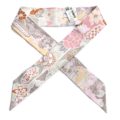 Hermes Silk Bingata Twilly Vieux Rose Vert De Eau 1 of 4