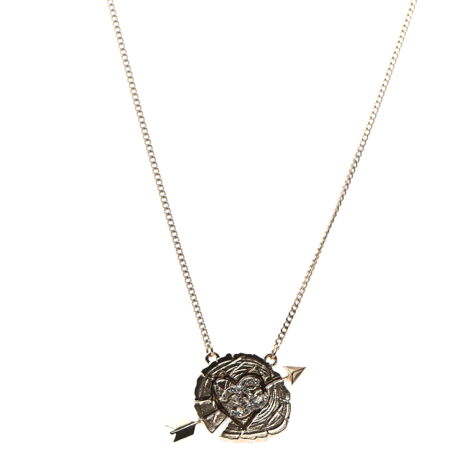 Chanel Crystal Heart Arrow Short Necklace Gold 1 of 5