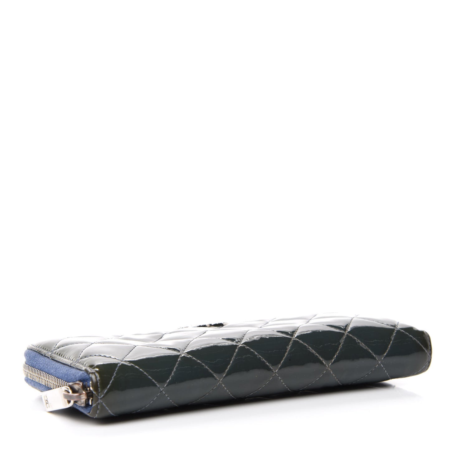 Patent Quilted Brilliant Zip Around Wallet Blue