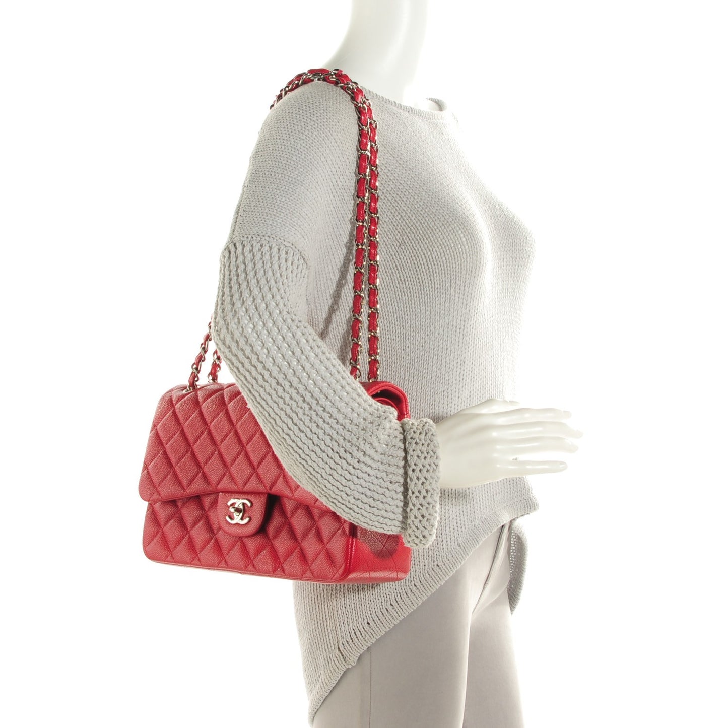 Pearly Caviar Quilted Jumbo Double Flap Dark Pink