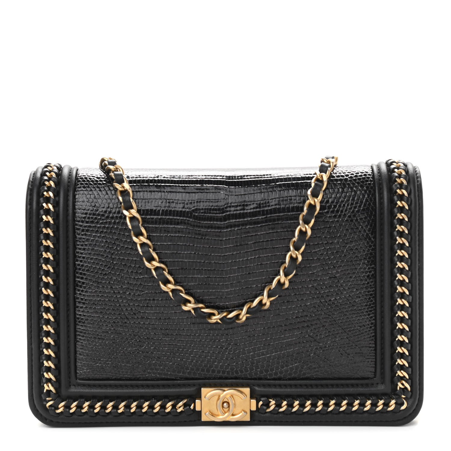Chanel Lizard Lambskin Chain Around Boy Wallet on Chain WOC Black 1 of 12