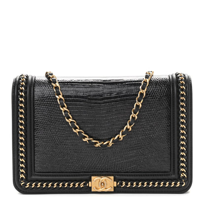 Chanel Lizard Lambskin Chain Around Boy Wallet on Chain WOC Black 1 of 12