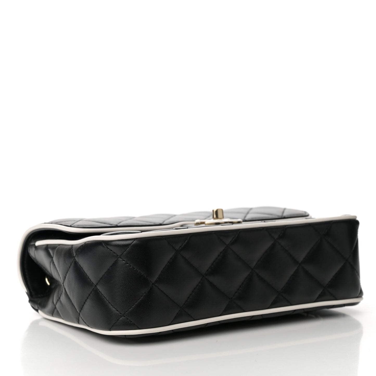 Lambskin Quilted Resin Graphic Frame Flap Bag Black White