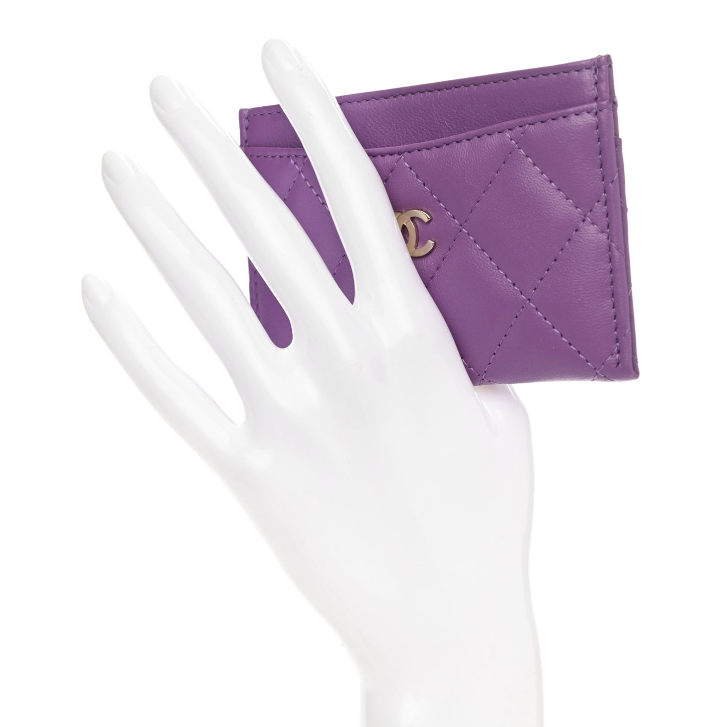 Lambskin Quilted Card Holder Purple