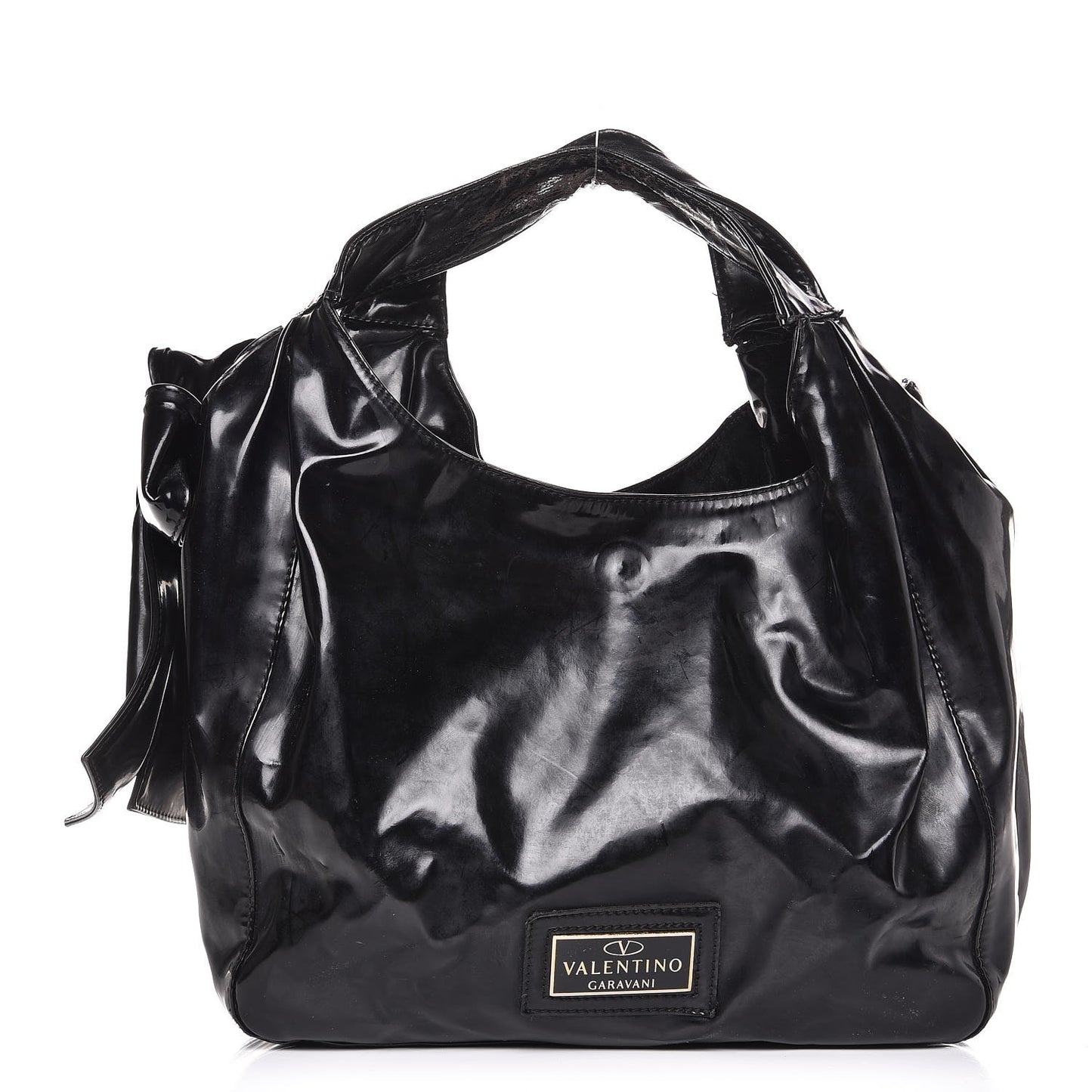 Patent Lacca Small Nuage Bow Hobo Black