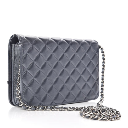 Chanel Metallic Goatskin Quilted Diamond CC Wallet On Chain WOC Grey 3 of 11