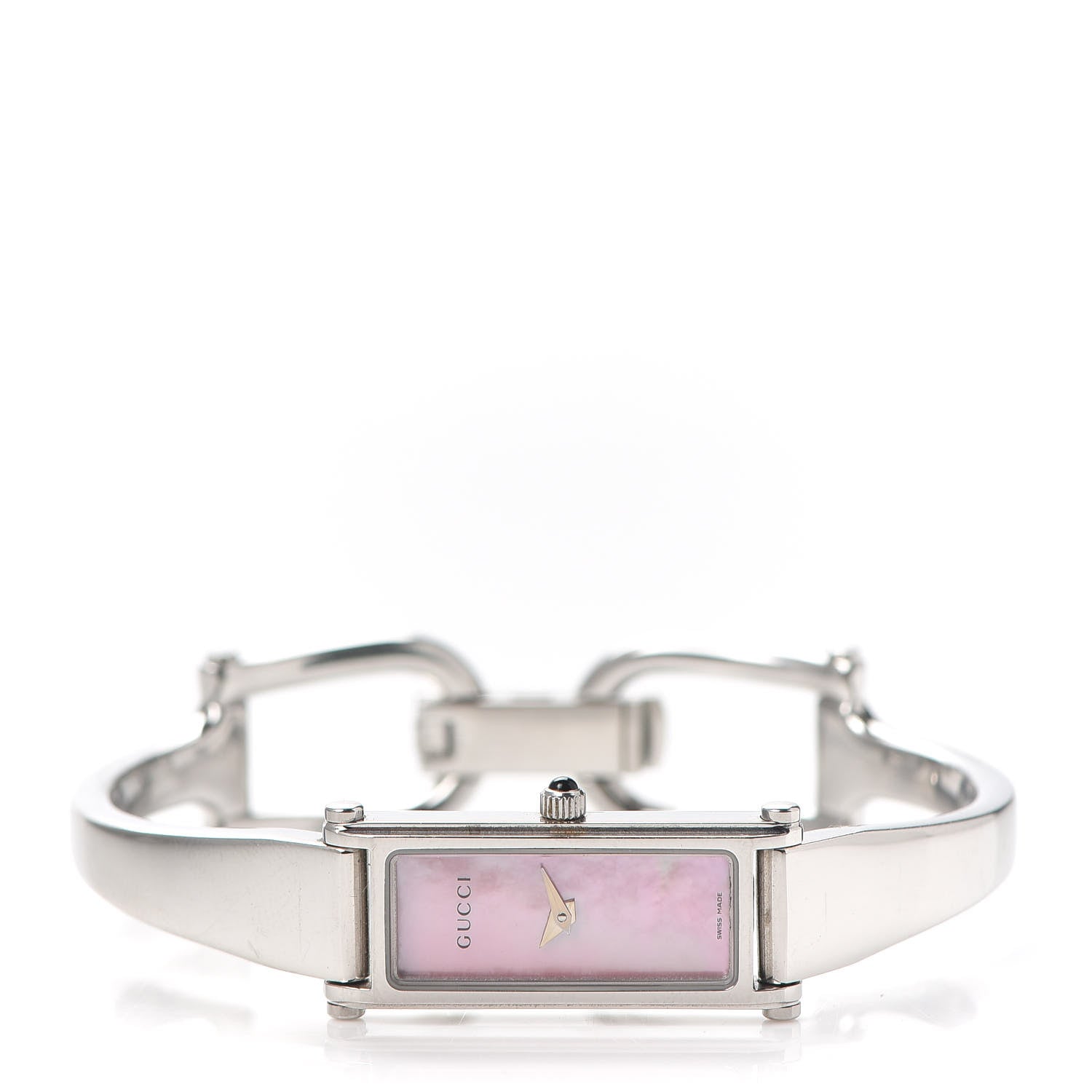 Gucci Stainless Steel Pink Mother of Pearl 12mm 1500L Horsebit Quartz Watch 2 of 5