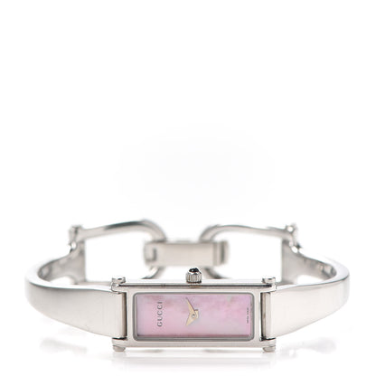 Gucci Stainless Steel Pink Mother of Pearl 12mm 1500L Horsebit Quartz Watch 2 of 5