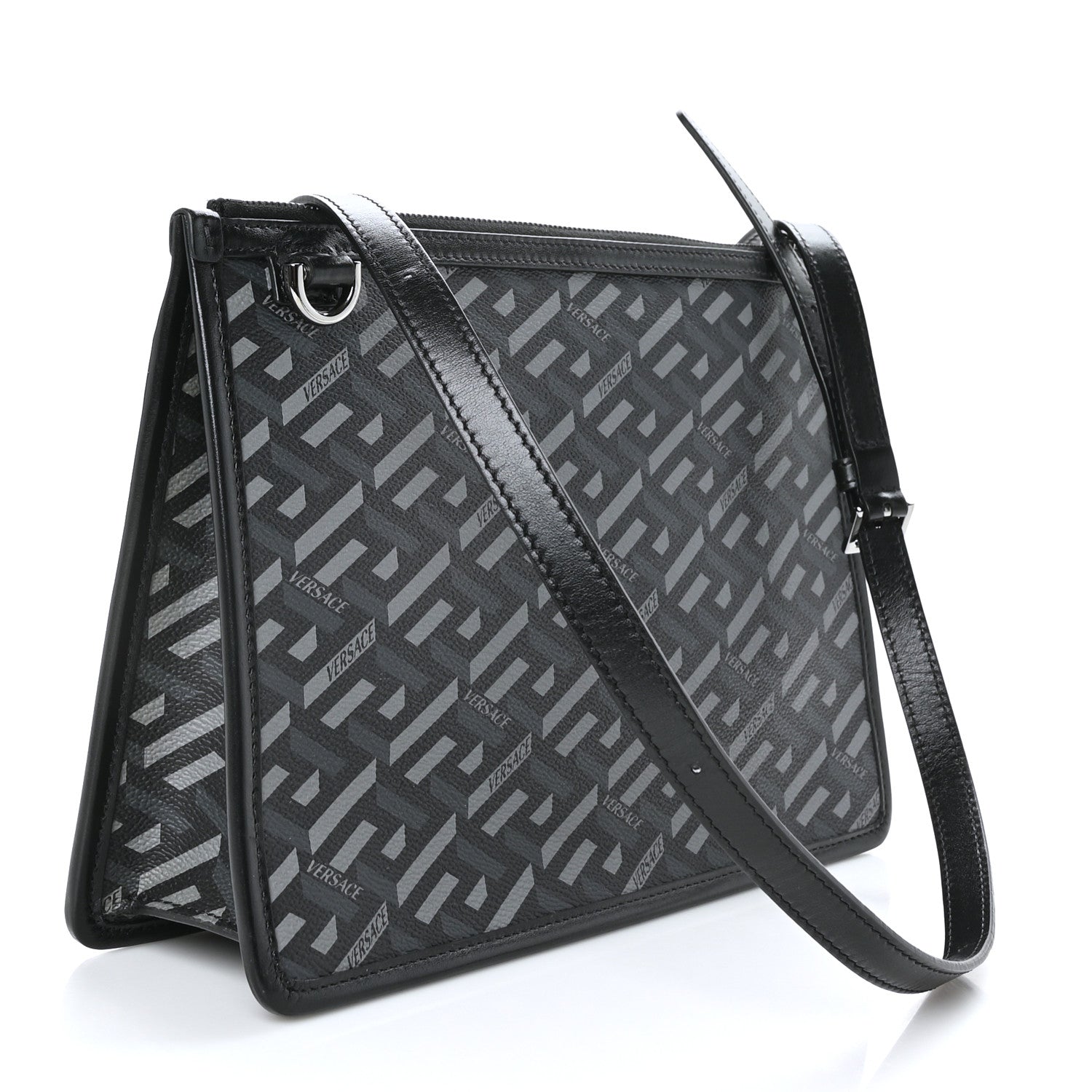 Versace Coated Canvas Large La Greca Signature Pouch Black Grey 3 of 8