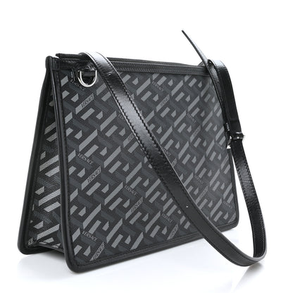 Versace Coated Canvas Large La Greca Signature Pouch Black Grey 3 of 8
