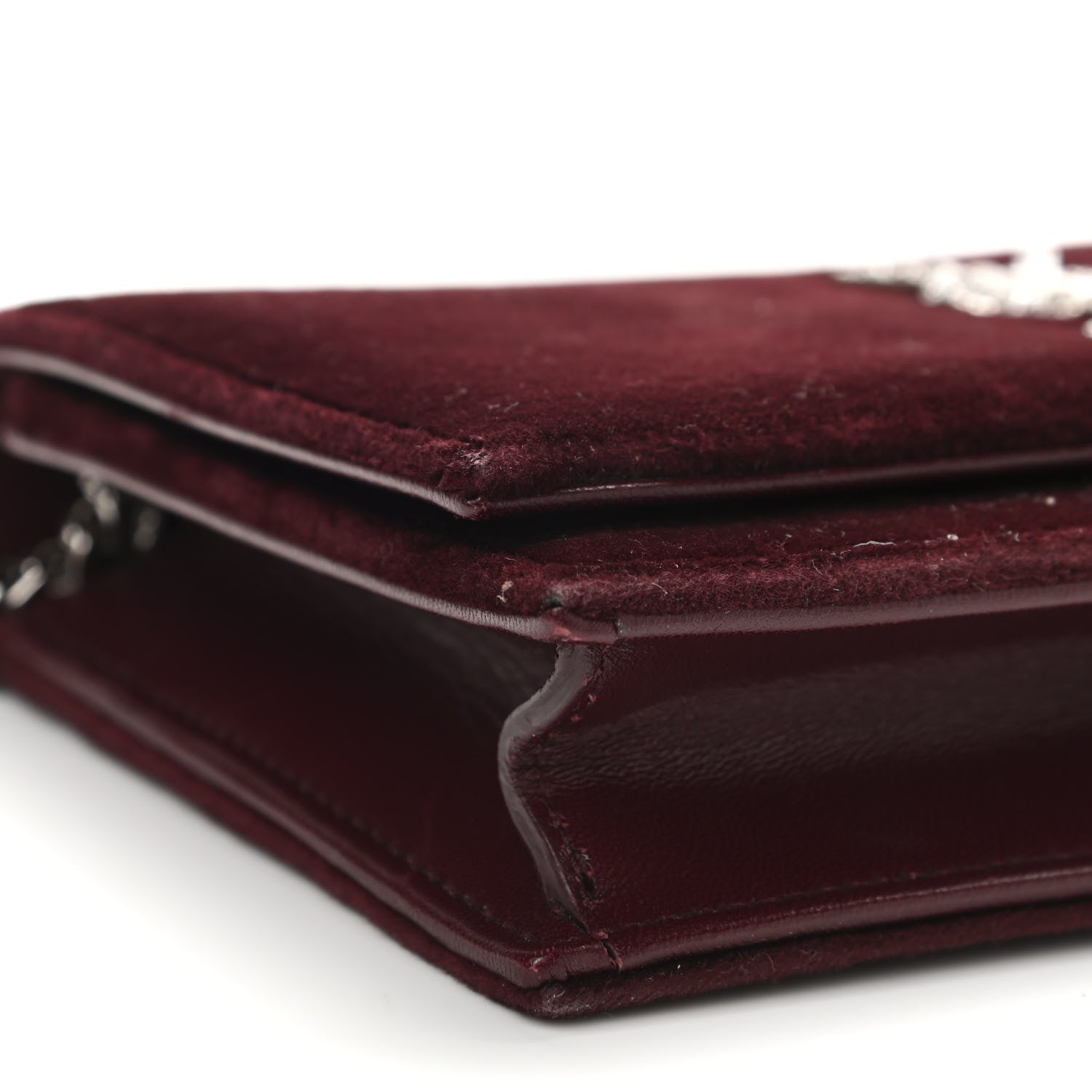 Saint Laurent Velvet Crystal Monogram Kate Tassel Shoulder Bag Burgundy 8 of 13