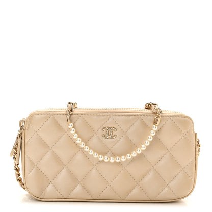 Chanel Iridescent Lambskin Quilted Pearl Clutch With Chain Beige 1 of 14