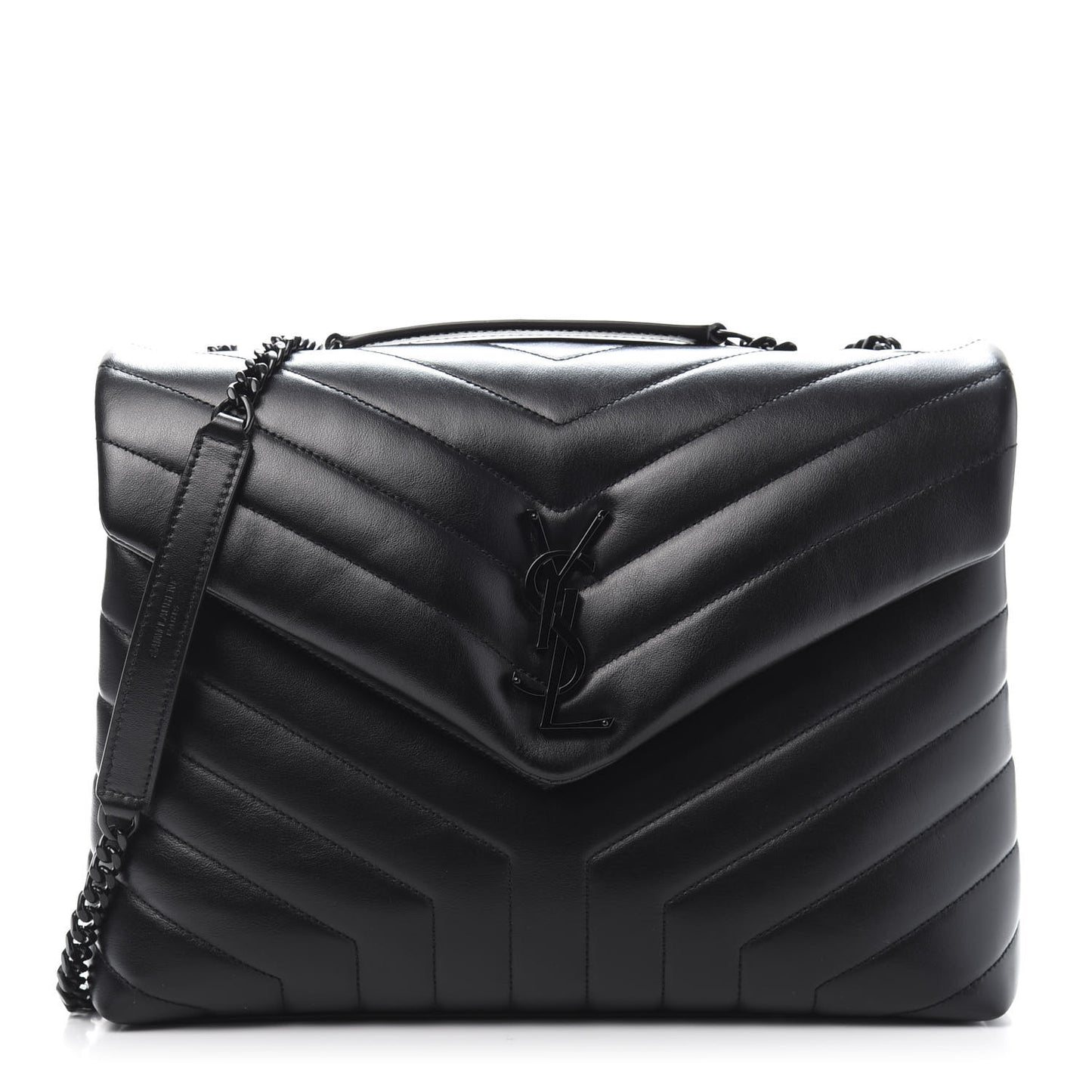 Calfskin Y Quilted Monogram Medium Loulou Chain Satchel Black