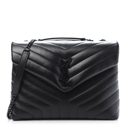 Saint Laurent Calfskin Y Quilted Monogram Medium Loulou Chain Satchel Black 1 of 12