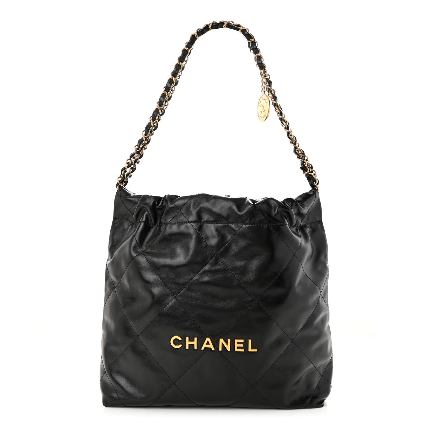 Shiny Calfskin Quilted Small Chanel 22 Black
