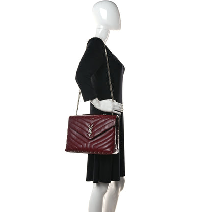 Saint Laurent Calfskin Y Quilted Monogram Medium Loulou Chain Satchel Rouge Legion 2 of 16