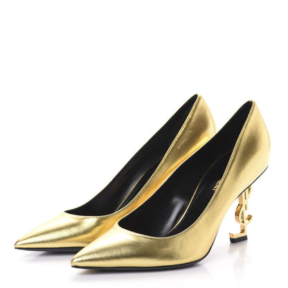 Saint Laurent Calfskin Opyum 85 Pumps 39 Gold 3 of 8