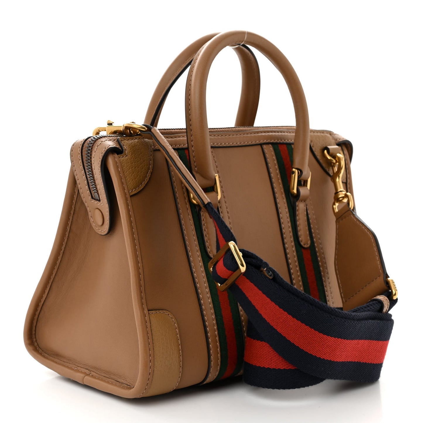 Koi Calfskin Small Bauletto Duffle Top Handle Bag Camel
