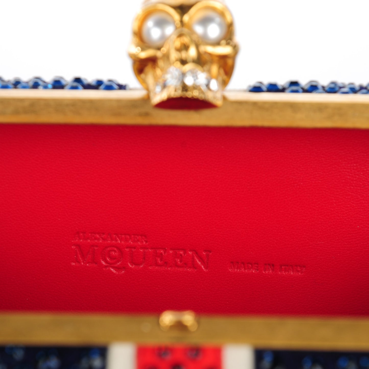 Suede Swarovski Crystal Pearl Britannia Skull Box Clutch Red Blue