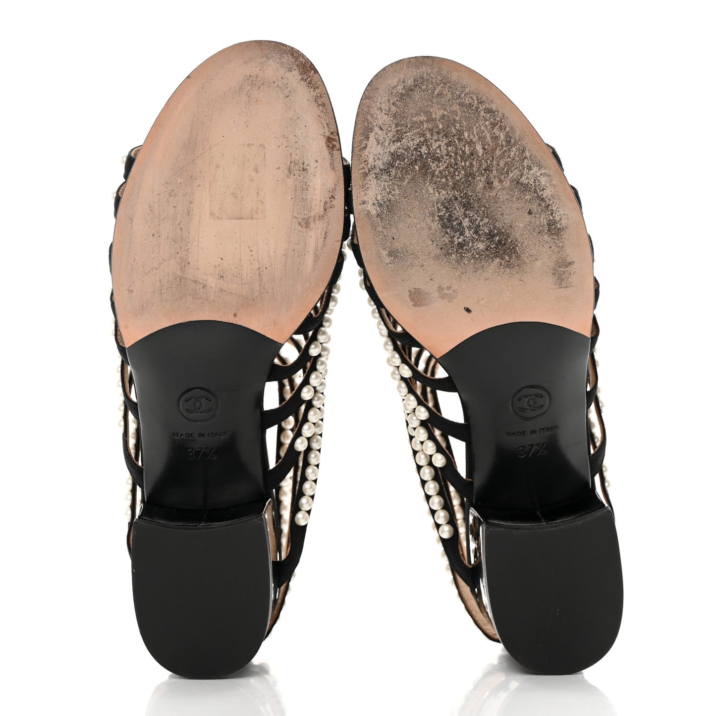 Calfskin Pearl Gladiator Sandals 37.5 Black