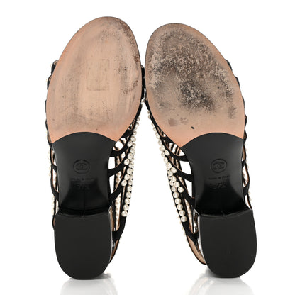 Chanel Calfskin Pearl Gladiator Sandals 37.5 Black 6 of 12