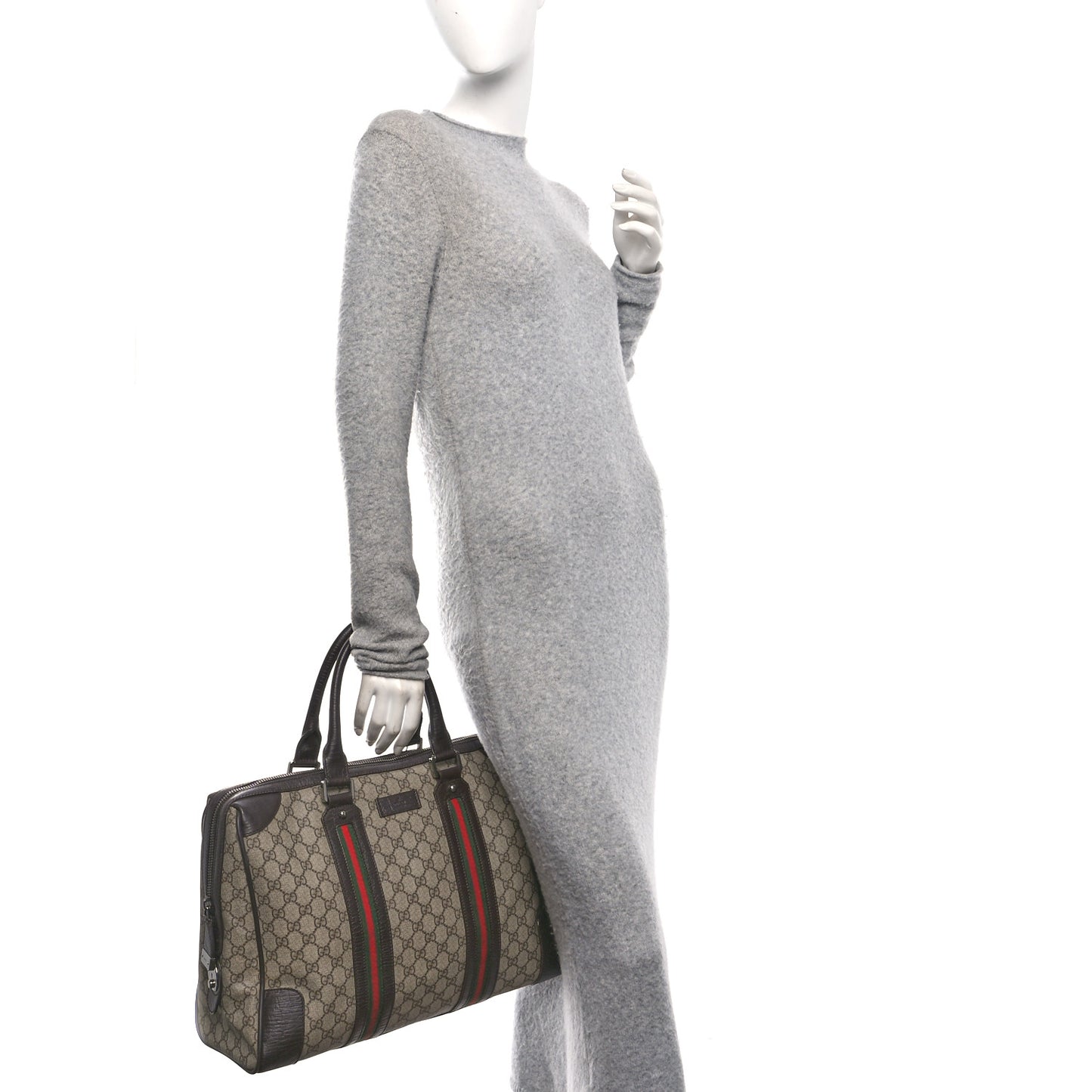 GG Plus Monogram Web Briefcase Dark Brown