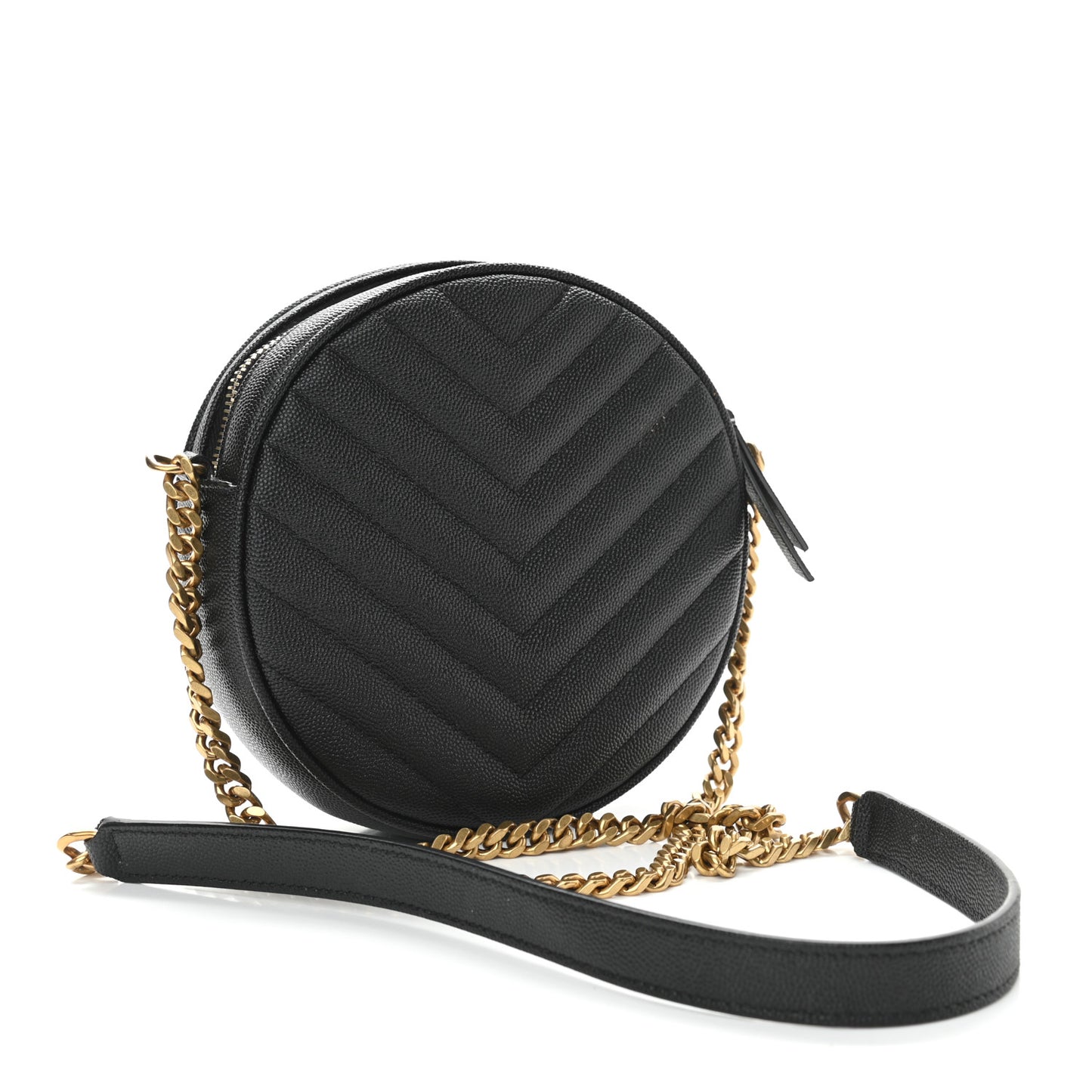 Grain De Poudre Matelasse Chevron Quilted Round Vinyle Camera Bag Black