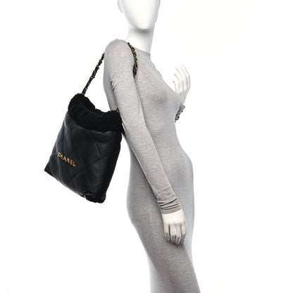 Chanel Aged Lambskin Shearling Quilted Small Chanel 22 Black 2 of 12
