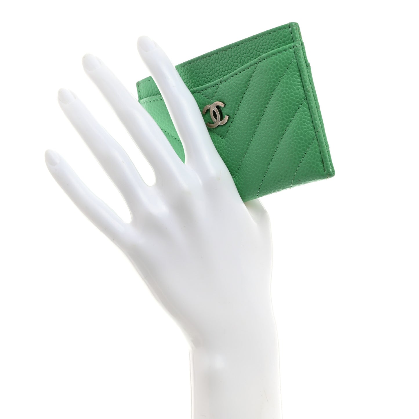 Caviar Chevron Quilted Card Holder Light Green