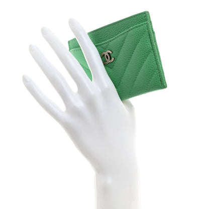 Chanel Caviar Chevron Quilted Card Holder Light Green 2 of 9