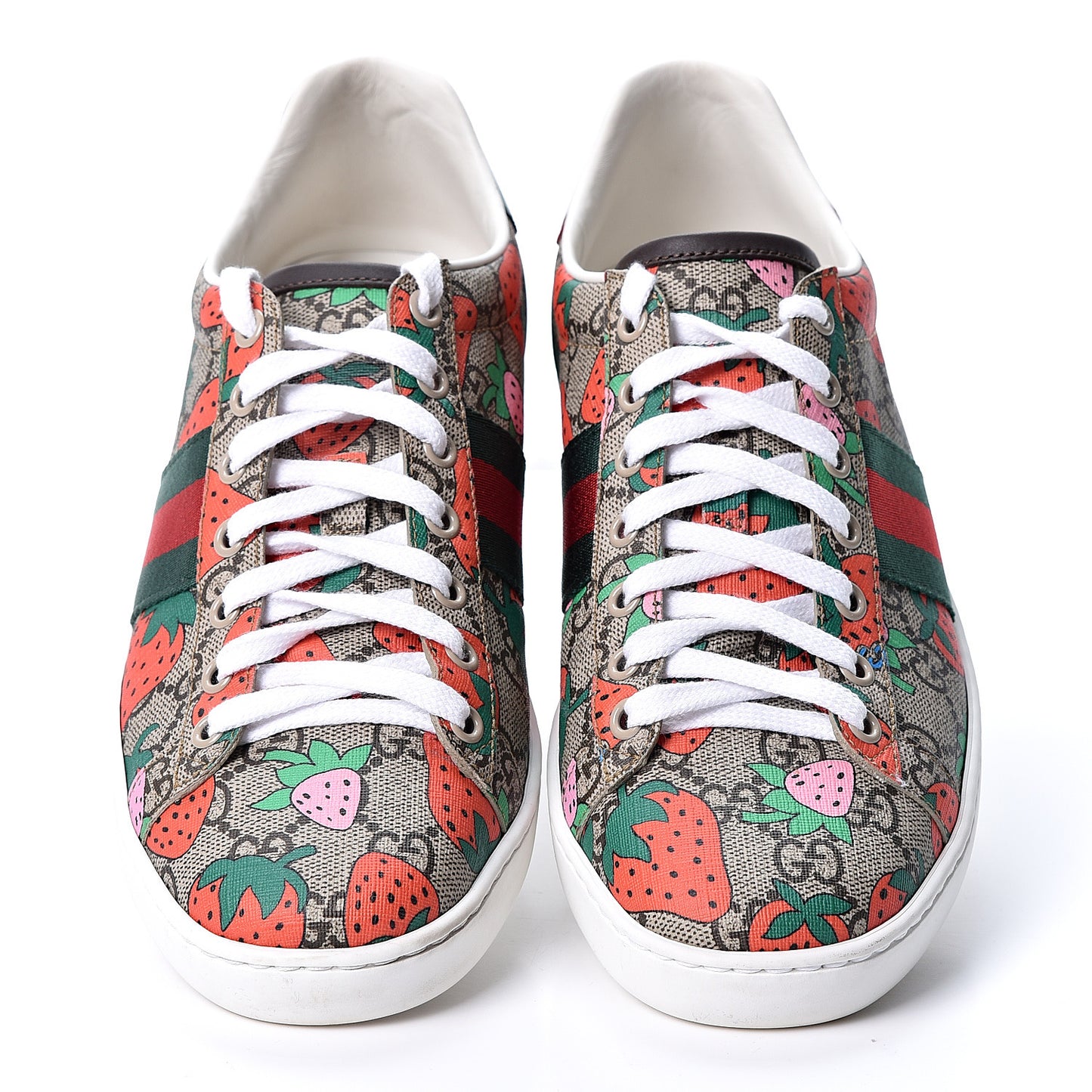 GG Supreme Monogram Strawberry Web Womens Ace Sneakers 39 Beige Multicolor Red Green