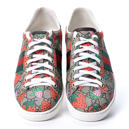 Gucci GG Supreme Monogram Strawberry Web Womens Ace Sneakers 39 Beige Multicolor Red Green 7 of 11