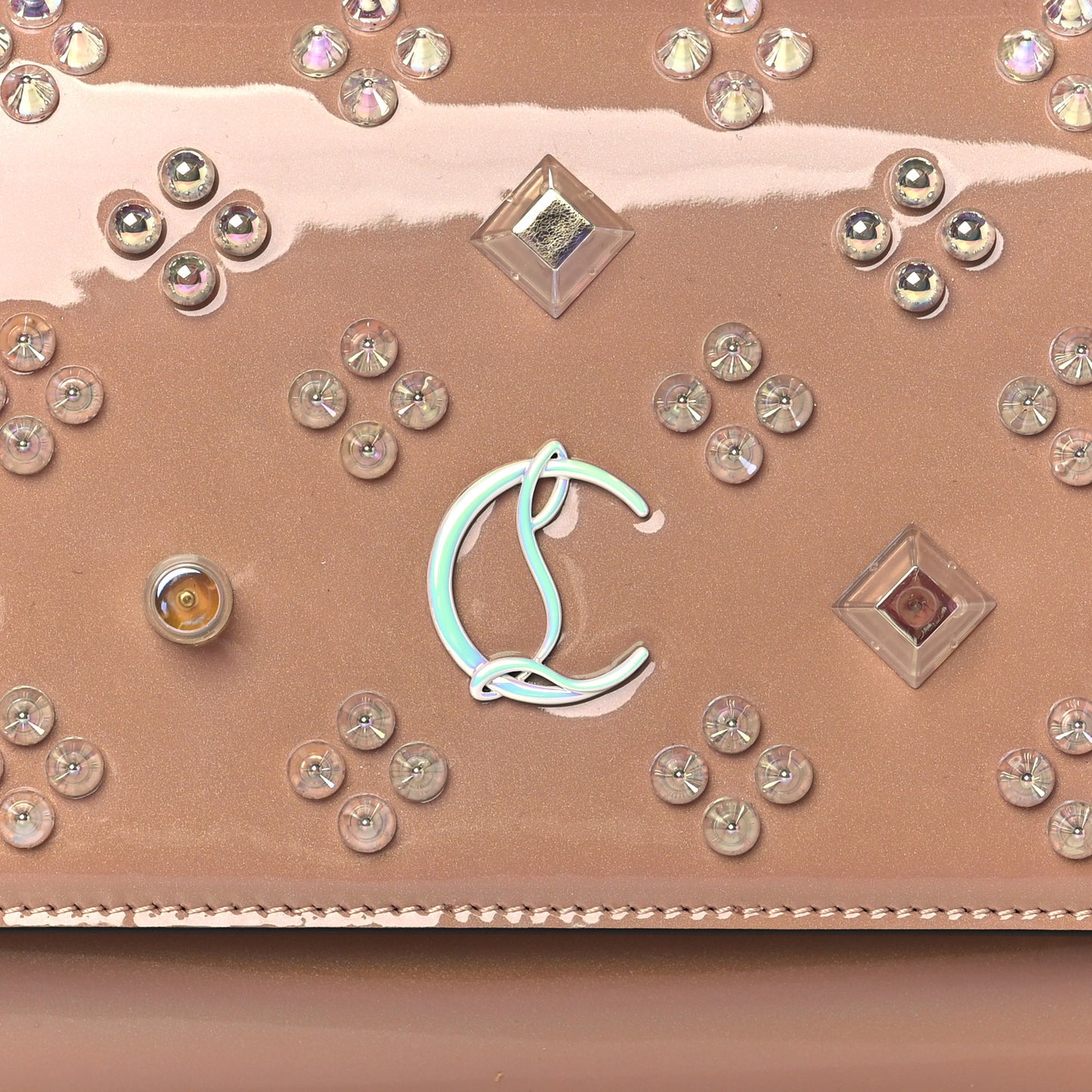 Patent Calfskin Spikes Paloma Clutch Nude White