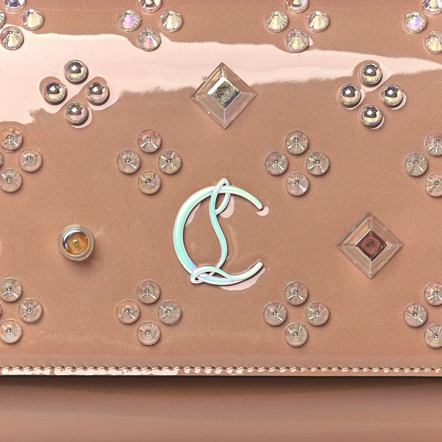 Christian Louboutin Patent Calfskin Spikes Paloma Clutch Nude White 7 of 9