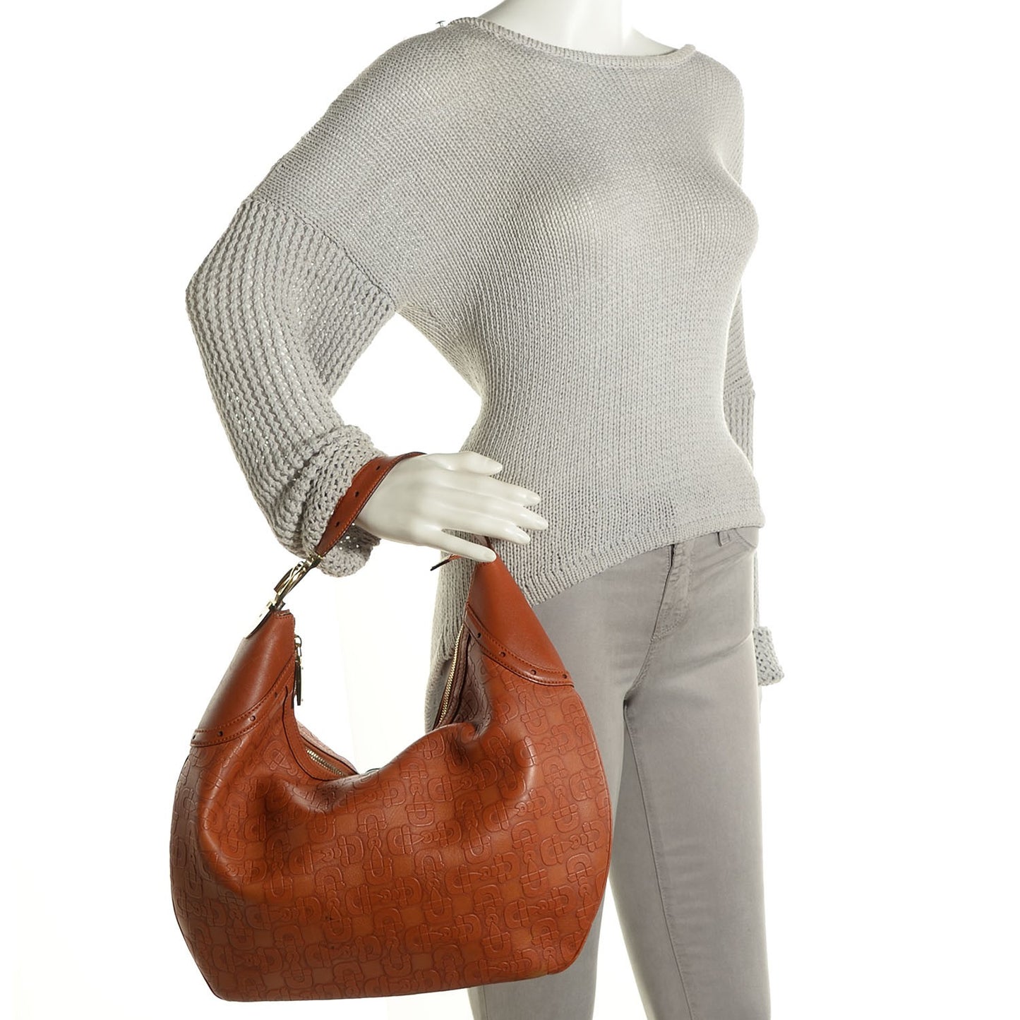 GGUCCI Calfskin Horsebit Embossed Glam Hobo Tan