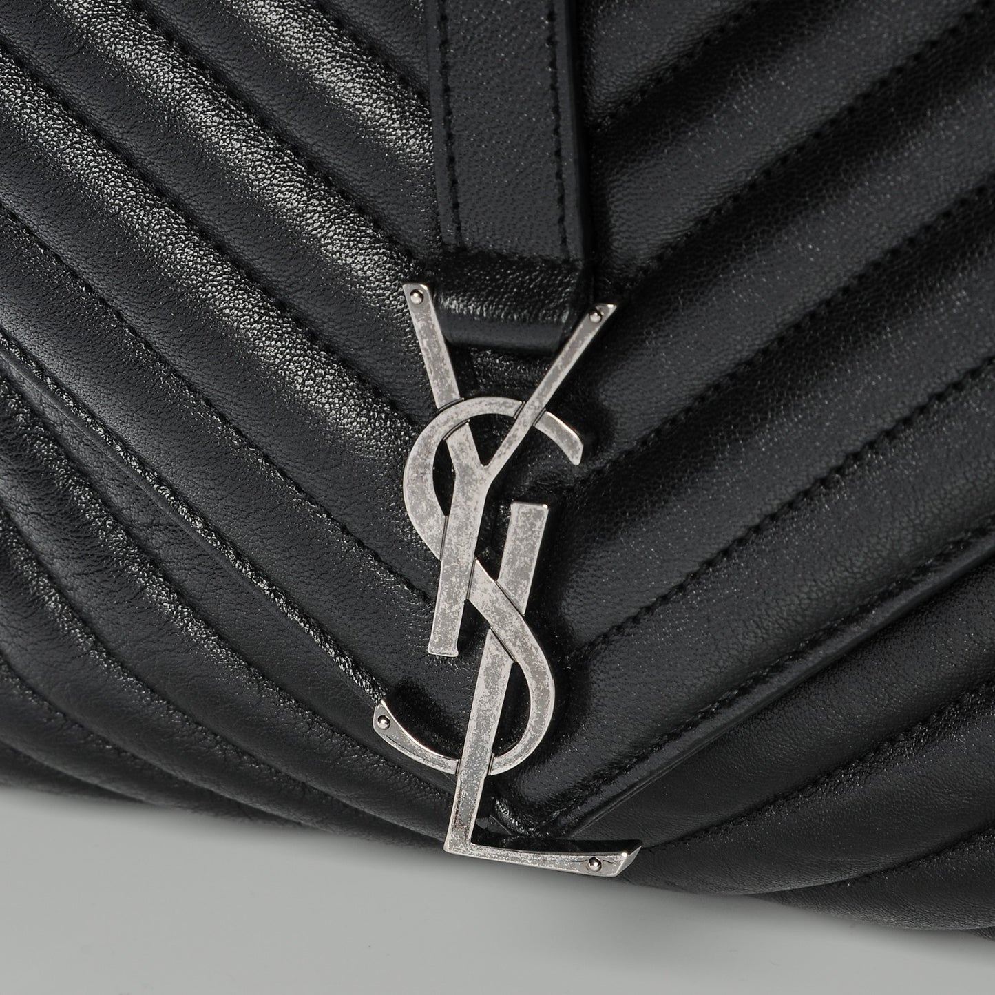 Sheepskin Matelasse Chevron Monogram Large College Satchel Black