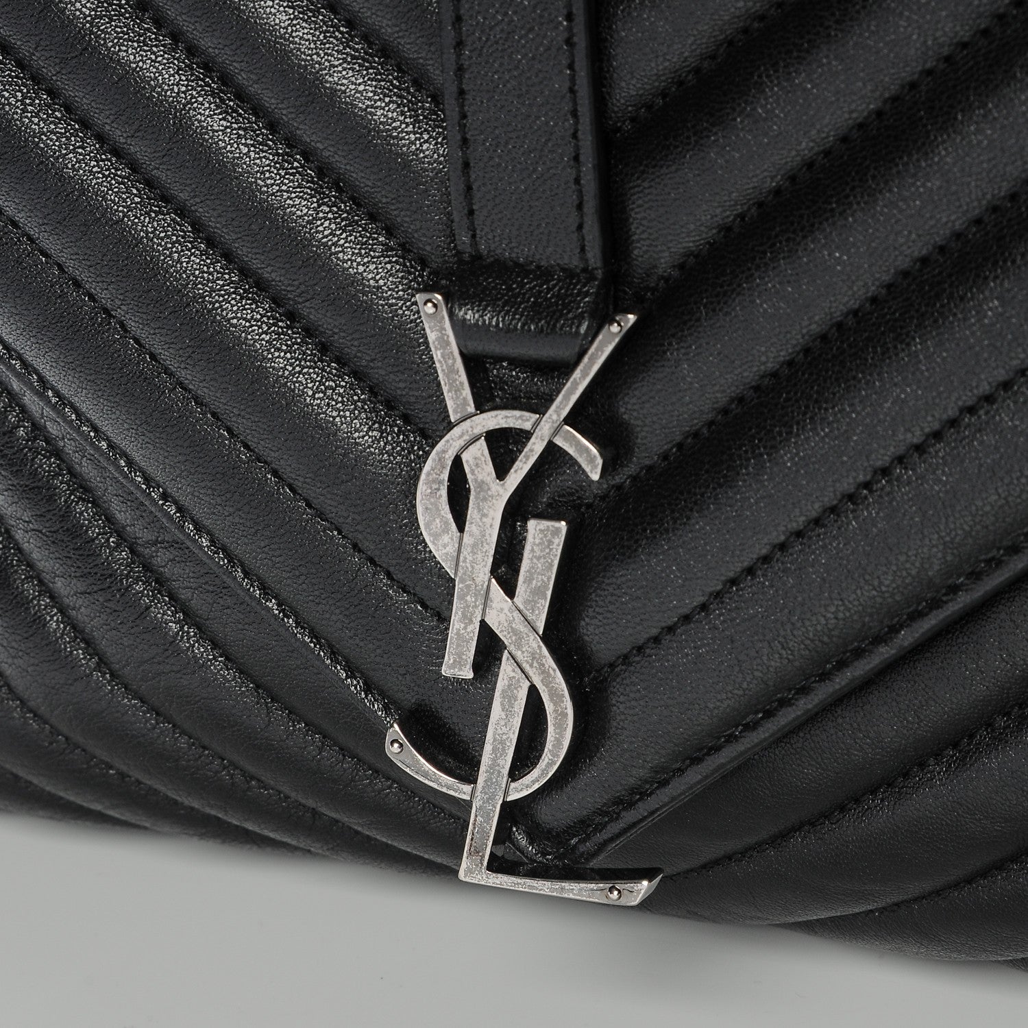 Saint Laurent Sheepskin Matelasse Chevron Monogram Large College Satchel Black 8 of 15